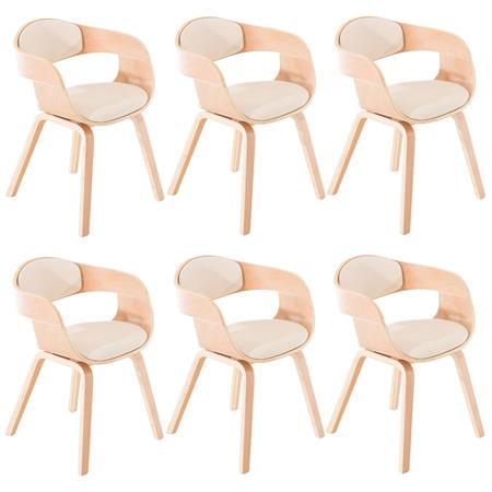 Set van 6 Eetkamerstoelen MAFO, Natuurlijk Houten Frame, in Beige Leder