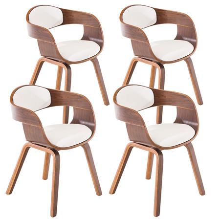 Set van 4 Eetkamerstoelen MAFO, Walnoothouten Frame, in Wit Leder