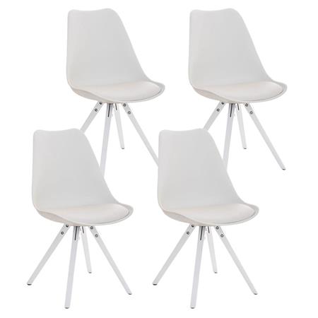 Set van 4 Eetkamerstoelen BAHIA LEDER, Wit met Witte Poten