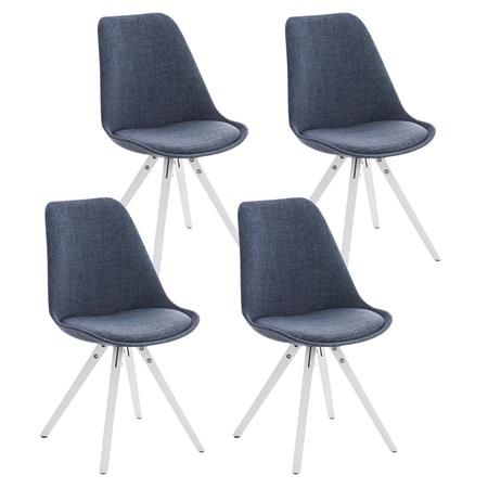 Set van 4 Eetkamerstoelen BAHIA, in Blauwe Stof en Witte Poten