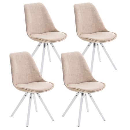 Set van 4 Eetkamerstoelen BAHIA, in Crèmekleurige Stof en Witte Poten