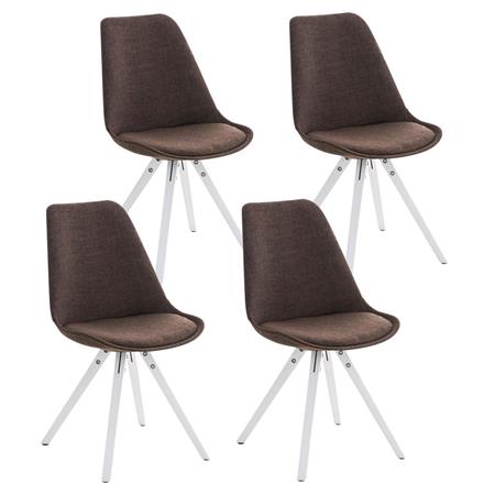 Set van 4 Eetkamerstoelen BAHIA, in Bruine Stof en Witte Poten