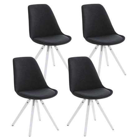 Set van 4 Eetkamerstoelen BAHIA, in Zwarte Stof en Witte Poten