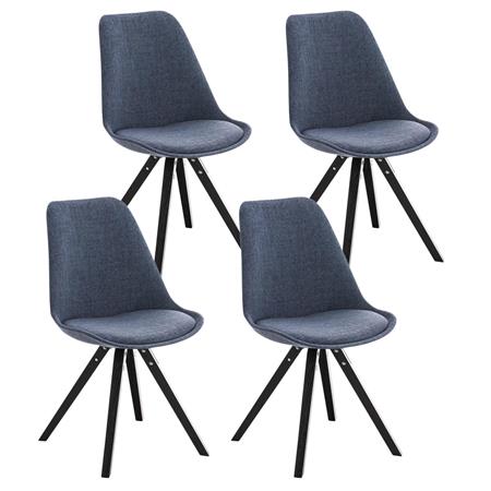 Set van 4 Eetkamerstoelen BAHIA, in Blauwe Stof en Zwarte Poten