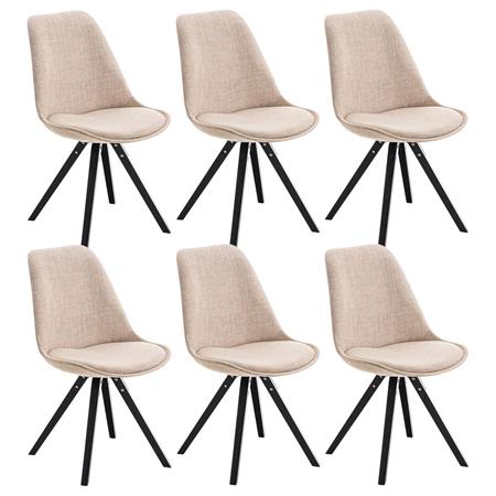 Set van 6 Eetkamerstoelen BAHIA, in Crèmekleurige Stof en Zwarte Poten