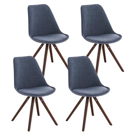 Set van 4 Eetkamerstoelen BAHIA, in Blauwe Stof en Walnootkleurige Poten