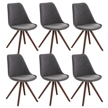 Set van 6 Eetkamerstoelen BAHIA, in Lichtgrijze Stof en Walnootkleurige Poten