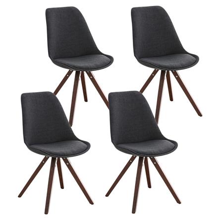 Set van 4 Eetkamerstoelen BAHIA, in Donkergrijze Stof en Walnootkleurige Poten