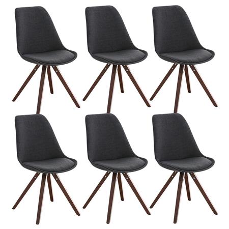 Set van 6 Eetkamerstoelen BAHIA, in Grijze Stof en Walnootkleurige Poten