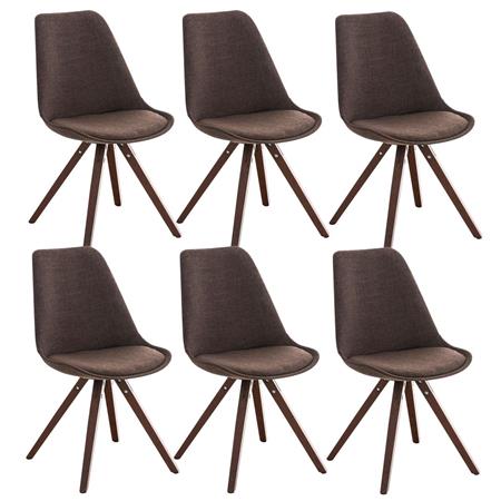 Set van 6 Eetkamerstoelen BAHIA, in Bruine Stof en Walnootkleurige Poten