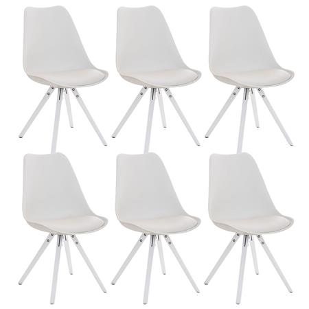 Set van 6 Eetkamerstoelen BAHIA LEDER, Wit met Witte Poten