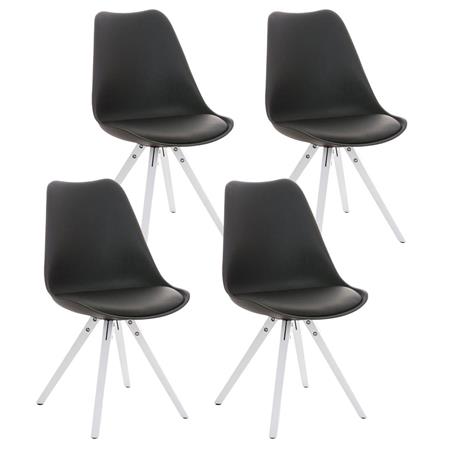 Set van 4 Eetkamerstoelen BAHIA LEDER, Zwart met Witte Poten