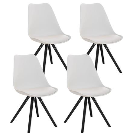 Set van 4 Eetkamerstoelen BAHIA LEDER, Wit met Zwarte Poten