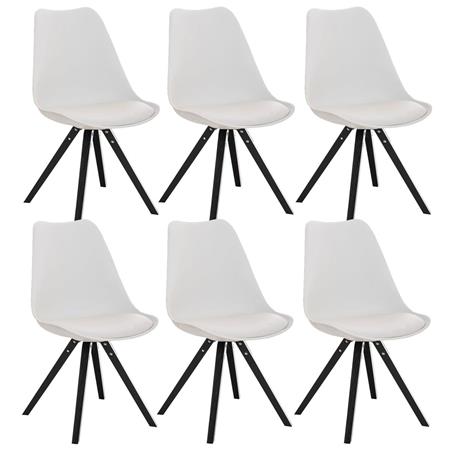 Set van 6 Eetkamerstoelen BAHIA LEDER, Wit met Zwarte Poten