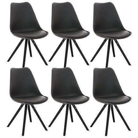 Set van 6 Eetkamerstoelen BAHIA LEDER, Zwart met Zwarte Poten