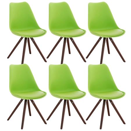 Set van 6 Eetkamerstoelen BAHIA LEDER, Groen met Walnootkleurige Poten