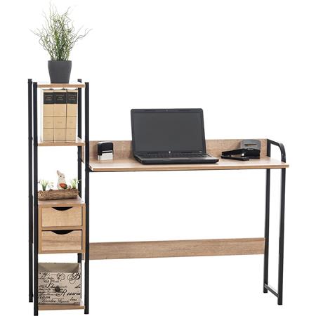 Bureau SIDE, met Opbergrek, 2 Lades, uit Hout en Metaal, Eik