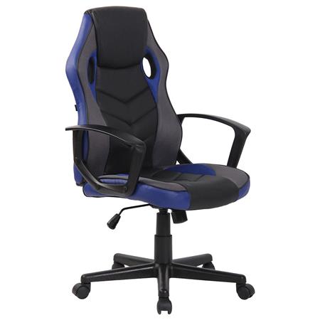 Gamingstoel DELI, Hoge Rugleuning, Sportief Design, Kantelmechanisme, Zwart/Blauw Leder