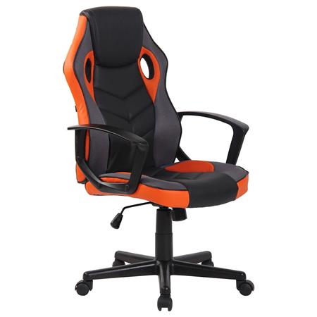 Gamingstoel DELI, Hoge Rugleuning, Sportief Design, Kantelmechanisme, Zwart/Oranje Leder