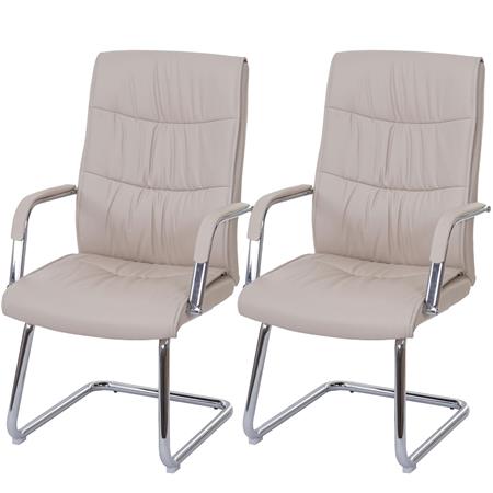 Set van 2 Vergaderstoelen FREEMONT, Metalen Frame, Dikke Comfortabele Vulling, in Beige Leder