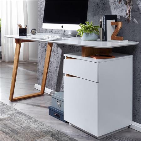 Computertafel LAIENE, Elegant en Modern Ontwerp, met Ladekast, in Wit Hout