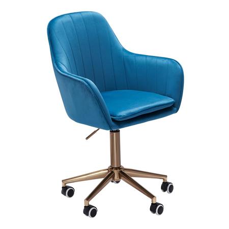 Bureaustoel DAMA, Elegant Ontwerp, Gouden Onderstel, in Blauw Fluweel