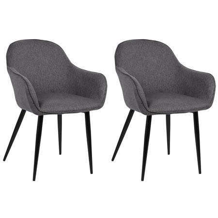 Set van 2 Eetkamerstoelen BORIS, Elegante Metalen 4-Pootsframe, Comfortabele Vulling, Bekleed in Donkergrijze Stof