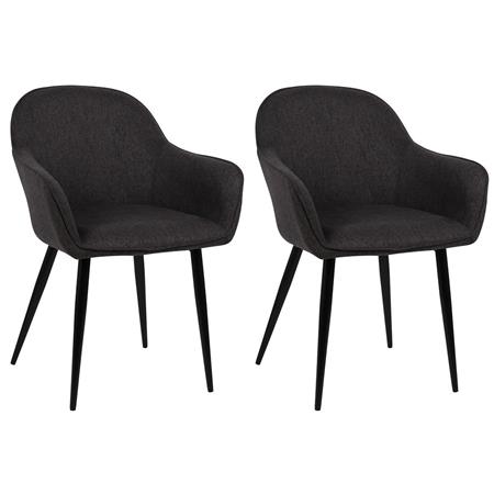 Set van 2 Eetkamerstoelen BORIS, Elegante Metalen 4-Pootsframe, Comfortabele Vulling, Bekleed in Zwarte Stof