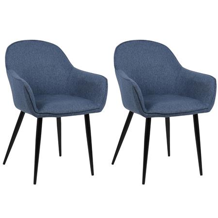 Set van 2 Eetkamerstoelen BORIS, Elegante Metalen 4-Pootsframe, Comfortabele Vulling, Bekleed in Blauwe Stof