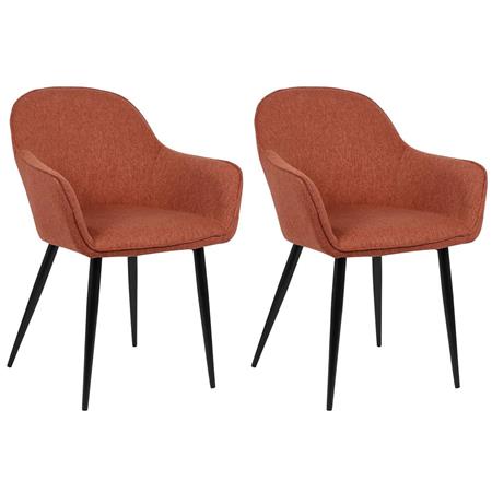 Set van 2 eetkamerstoelen BORIS, Elegante Metalen 4-Pootsframe, Comfortabele Vulling, Bekleed in Oranje Stof