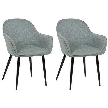 Set van 2 Eetkamerstoelen BORIS, Elegante Metalen 4-Pootsframe, Comfortabele Vulling, Bekleed in Licht Grijsgroene Stof