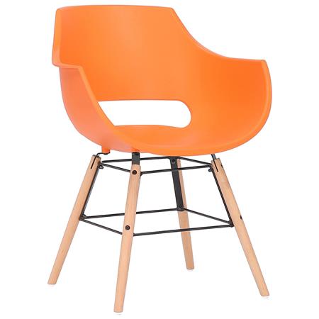 Eetkamerstoel RIGA, Eigentijds Design, Houtkleurige Poten, in Oranje Kunststof