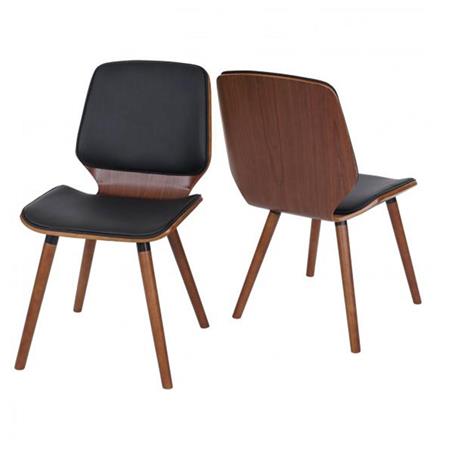 Set van 2 Eetkamerstoelen ODESSA, Walnoothouten Frame, met Zwart Leder