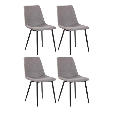 Set van 4 Eetkamerstoelen WALES, met Geruit Stikselontwerp, Zwarte Metalen Poten, Lichtgrijs