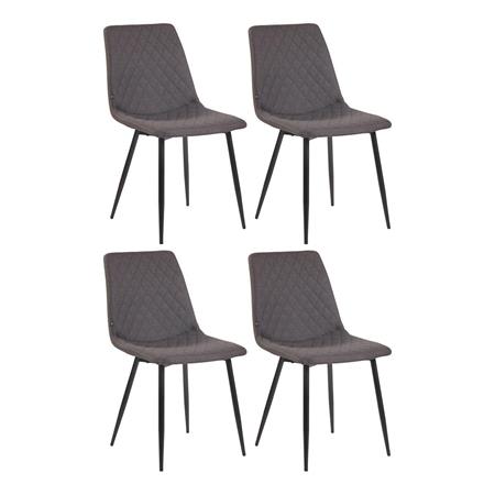 Set van 4 Eetkamerstoelen WALES, met Geruit Stikselontwerp, Zwarte Metalen Poten, Donkergrijs