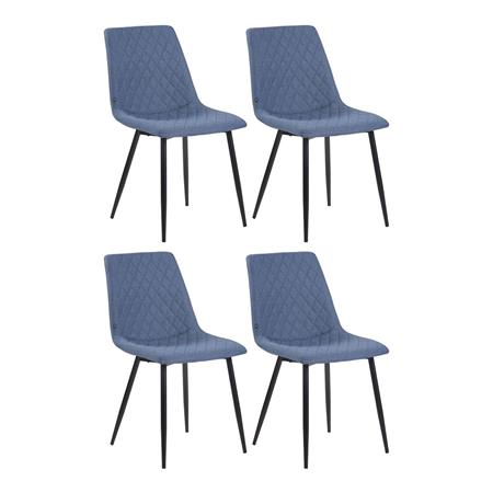 Set van 4 Eetkamerstoelen WALES, met Geruit Stikselontwerp, Zwarte Metalen Poten, Blauw