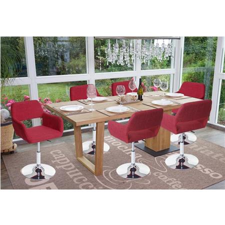 Set van 6 Eetkamerstoelen UPPSALA STOF, in hoogte verstelbaar, Ronde Chrome Voet, Rood