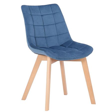 Eetkamerstoel ALLIA, Modern Design, Beukenhouten Onderstel, Blauw Fluweel