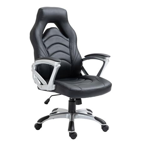 Gamingstoel ALPHA, Comfortabel, Sportief Design, in Zwart Leder