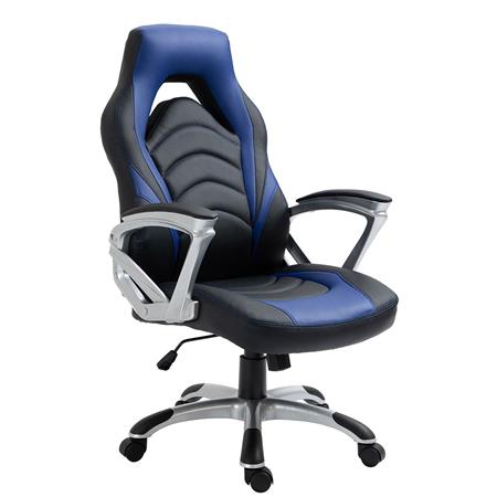 Gamingstoel ALPHA, Comfortabel, Sportief Design, in Zwart/Blauw Leder