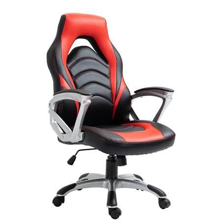 Gamingstoel ALPHA, Comfortabel, Sportief Design, in Zwart/Rood Leder