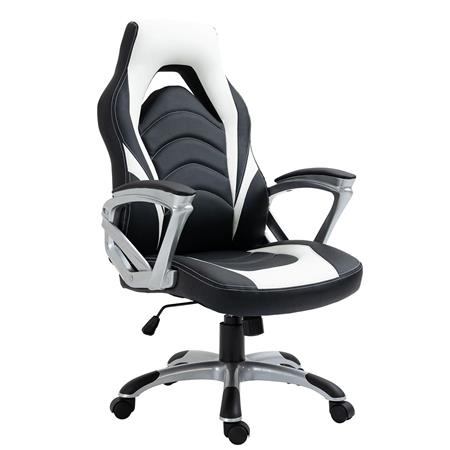 Gamingstoel ALPHA, Comfortabel, Sportief Design, in Zwart/Wit Leder