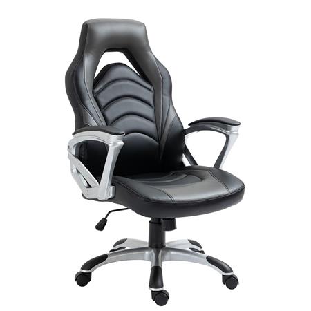 Gamingstoel ALPHA, Comfortabel, Sportief Design, in Zwart/Grijs Leder