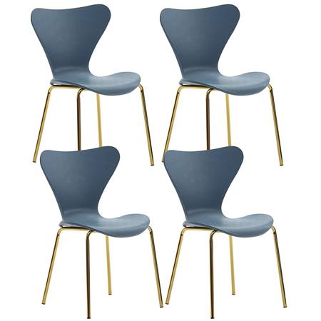 Set van 4 Eetkamerstoelen COVER, Elegant Ontwerp, met Goudkleurige Poten, Kleur Blauw