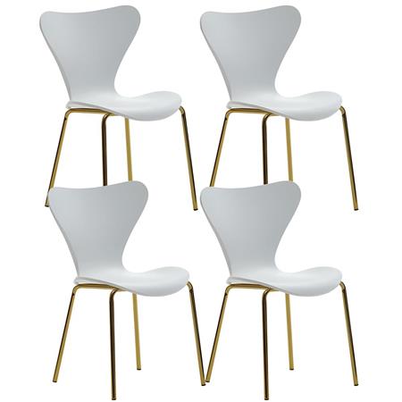 Set van 4 Eetkamerstoelen COVER, Elegant Ontwerp, met Goudkleurige Poten, Kleur Wit