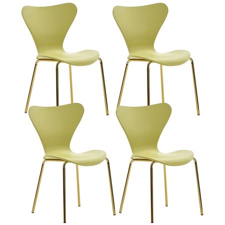 Set van 4 Eetkamerstoelen COVER, Elegant Ontwerp, met Goudkleurige Poten, Kleur Geel