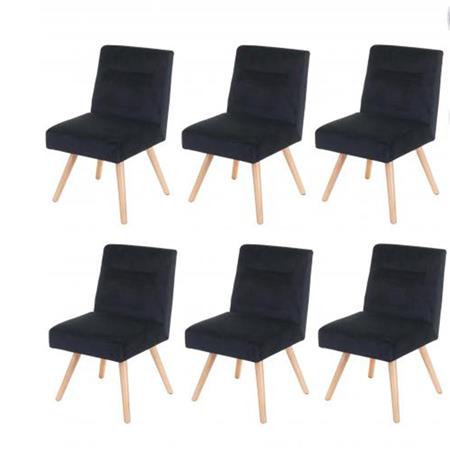 Set van 6 Eetkamerstoelen NEBULA, Prachtig Ontwerp, Grijs Fluweel met Lichthouten Poten