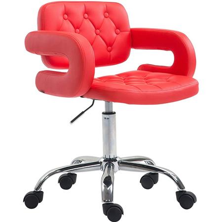 Bureaustoel SAMSON, Exclusief Design, Chromen Voet, in Rood Leder