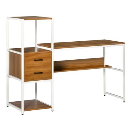 Bureau ALHAMBRA, met Opbergrek, 2 Lades, uit Hout en Metaal, Walnoot/Wit