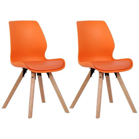 Set van 2 Bezoekersstoelen KALI, Poten van Beukenhout, Gestoffeerde Zitting, Oranje Kunststof